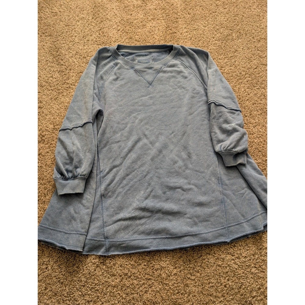 American Eagle Blue Acid Wash Flared‎ Crewneck Sweatshirt XS Raglan Seam Detail